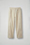 Men's Baggy Linen Stripe Detailed Elastic Waist Trousers Beige