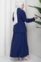 Pencil Skirt Suit with Belt Navy Blue Hm2883 - 5