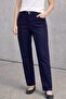 Plus Size Women's Elastic Waist Gabardine Fabric Oversized Trousers 06 Navy Blue