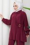 طقم مزدوج بإبزيم جانبي باللون الأحمر الداكن HM2882 - 4