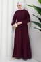 Esila Lace-Up Brit Detail Hijab Dress Burgundy HM2884 - 4