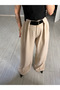 Premium Trend Bridge Detail Suede Belted Wide-Leg Trousers - 3