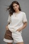 Women's Ecru Knitwear Collar Basic Short Sleeve T-Shirt - 6