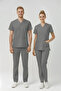 Neutral Gray Lycra Scrubs Doctor Nurse Uniform Bat Sleeve Set Unisex
