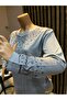 Women's Middle Age and Above Round Viscose Necklace Embroidered Checkered Stoned Lycra Mother's Combed Cotton - 3