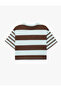 Short Sleeve Crew Neck Sequined Star Detail Cotton Striped T-Shirt - 5