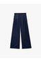 Regular Waist Pleated Wide Leg Satin Trousers with Pocket Detail - 3