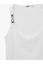 Crepe Scuba Fabric Sleeveless U-Neck Blouse with Metal Accessory Detail - 5