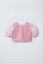Girl's Cotton Glitter Tulle Sleeve Blouse and Layered Tulle Skirt Set - 3