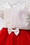 Girl's Cotton Ecru Sequined Crop Top and Red Tulle Skirt Set - 3