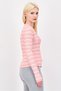 Women Round Neck Long Sleeve Stripe T-shirt, Pink - 2