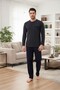 Men's Smoked Special Design Long Sleeve Buttoned 100% Cotton Large Size (Oversized) Pajama Set - 7