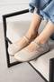 Alora Minimal Women's Imported Fabric Ballerinas - Shiny Beige - 2