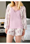 Modal & Cotton 3-Piece Pajama Set – Strapless Tank Top, Shorts, and Robe, Home Wear (Teddy Bear Keychain Gift) - 3