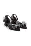 Black Satin Stone-Embellished Tulle Bow Stylish Evening Dress Shoes Z001