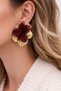 Red Tulle Flower Detailed Gold Color Statement Women's Earrings - 2