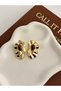 Women's Gold Color Oval Stone Detailed Modern Earrings - 2