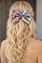 Luxury Design Shiny Sequin Sequined Automatic Clip-On Velvet Bow Hair Clip Pink Silver Gray - 2