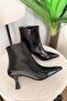 Women's Fairy Black 7cm Heeled Pointed Toe Zippered Boots - 4