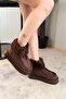 Women's Impera Brown Suede Fur Zippered Short Boots with 4 cm Thick Sole