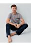 Men's Cotton Gray Short Sleeve, Long Pants/Short Shorts 3-Piece Boxed Pajama Set - 3