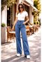 Carla Lycra Women's Blue Medium Snow Super High Waist Loose Leg Denim Loose Palazzo Trousers