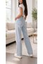Carla Lycra Blue Ice Snow Super High Waist Loose Leg Denim Loose Palazzo Trousers - 8
