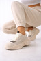 Women's Beige Sneakers | High-Soled Everyday Sneakers, Thick-Sole Trend Casual - 4