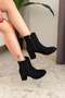 Women's Marta Black Suede 6 cm Thick Heeled Egg Toe Zippered Boots - 2