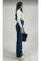Christina 90's Lycra Women's Dark Blue Super High Waist Loose Leg Denim Loose Palazzo Trousers - 5