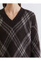 V-Neck Argyle Patterned Women's Knitwear Sweater - 3