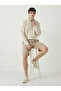 Men's Beige Linen Muslin Shorts 100% Cotton Organic Fabric with Back Pockets - 8