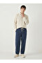 Men's Navy Blue Comfortable Fit Linen Muslin Trousers Lightweight Fabric with Back Pockets - 6