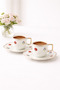 2 Person 4 Piece Porcelain Coffee Cup Set – Gold Detailed, Floral Patterned, Premium Stylish Design