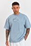 Men's Oversize Crew Neck Blue T-Shirt with Embroidery Detail Ls-36042 - 7
