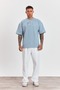 Men's Oversize Crew Neck Blue T-Shirt with Embroidery Detail Ls-36042 - 5