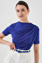 Short Sleeve Sandy Blouse with Shirring Detail 945 - Cobalt Blue - 5