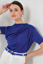 Short Sleeve Sandy Blouse with Shirring Detail 945 - Cobalt Blue - 2