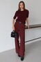 Women's Burgundy Belted Double Pocket Palazzo Trousers - 2