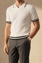 Men's Ribbed Knitwear Polo Collar T-Shirt White - Polo Striped Collar, Fit, Summer, Knitted - 4