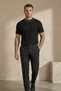 Men's Ribbed Knit T-Shirt Black - Garnished Striped Collar, Fit, Summer, Knitted - 4