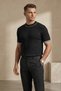 Men's Ribbed Knit T-Shirt Black - Garnished Striped Collar, Fit, Summer, Knitted - 3