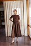 Women's Maxi Length Stretchy Knitted Top with Poplin Skirt Stylish Brown Dress Short Sleeve / Sevde Ugur - 4