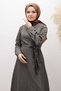 Belted Denim Dress with Stitching Detail Tsd260127 Anthracite - 2
