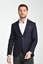 Fevual Men's Dark Navy Mono Neck Diagonel Print Slim Fit Blazer Sports Jacket - 4