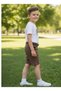 Appliqued T-Shirt and Gabardine Shorts Set for Ages 3-8 - Beige-Brown - 2
