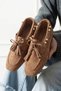 Tessora Tan Suede Beaded Detailed Tasseled Lace-Up Loafer Ballerina Casual Shoes - 4