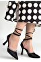 Tenja Black Satin Ankle Lace-Up Heeled Shoes - 3