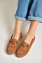 Y996073102 Tan Suede Colored Motif Embroidered Women's Ballerinas - 3