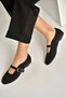 Y820650204 Black Fabric Buckle Detailed Stylish Ballerinas
